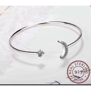 NEW Dainty Moon‎ & Star 925 Sterling Silver Bracelet